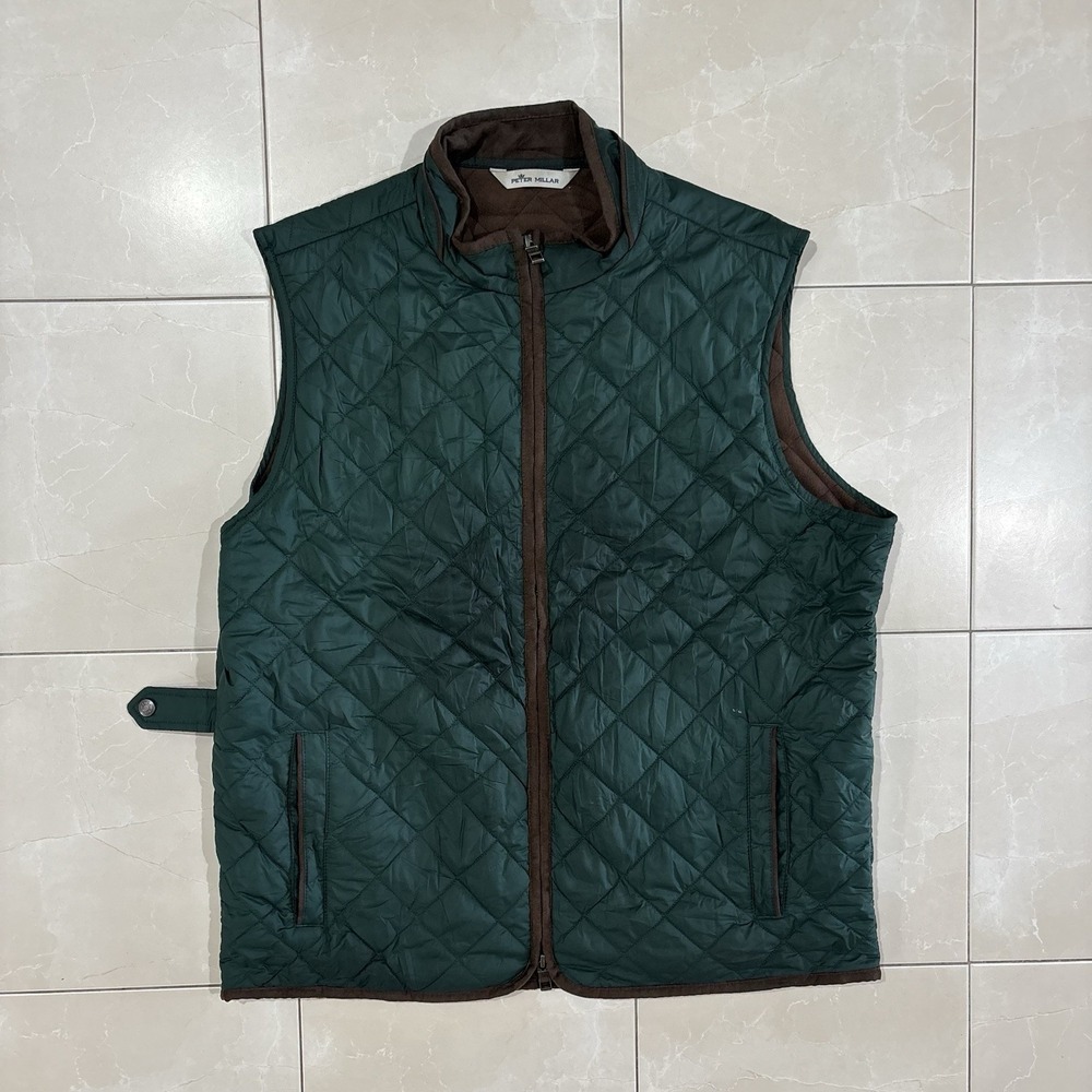 Peter Millar Essex Vest Quilted Men's Large Green Golf FLAW Fleece Lined